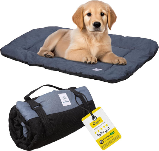 Dog Blanket for Travel, 75 x 50 cm, Washable, Orthopaedic, Waterproof, High-Quality Design, Outdoor Dog Mat, Car (Blue, M)
