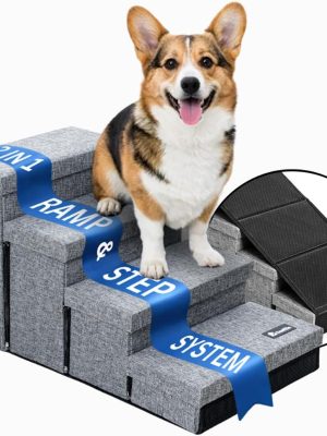 Snuffilo 4-Step Pet Stairs with Ramp & Storage – Grey