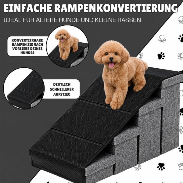 Snuffilo 4-Step Pet Stairs with Ramp & Storage – Grey