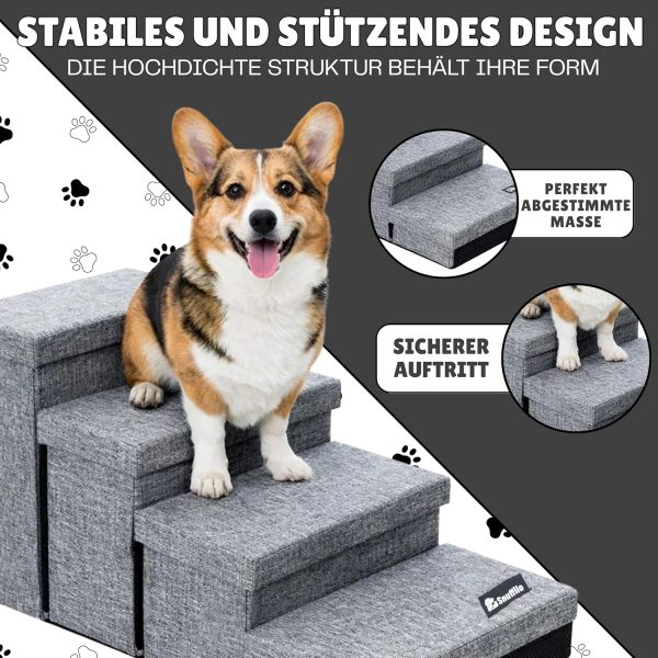 Snuffilo 4-Step Pet Stairs with Ramp & Storage – Grey