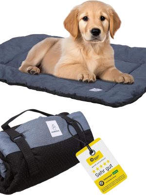 Dog Blanket for Travel, 75 x 50 cm, Washable, Orthopaedic, Waterproof, High-Quality Design, Outdoor Dog Mat, Car (Blue, M)