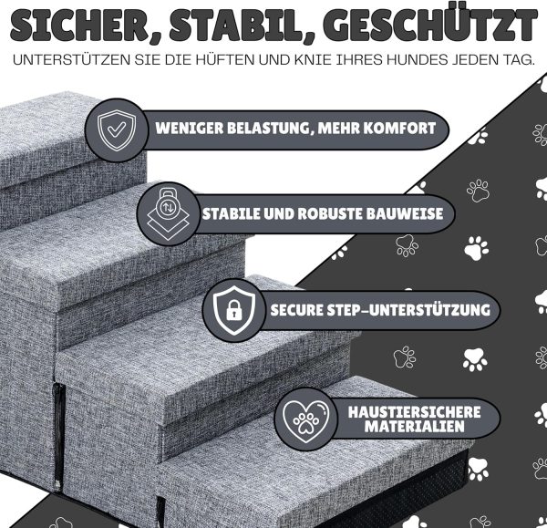 Snuffilo 4-Step Pet Stairs with Ramp & Storage – Grey